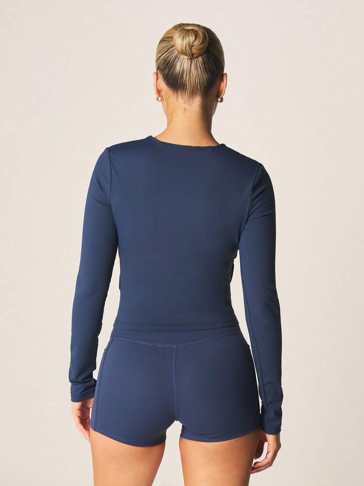 MISSGUIDED Double Layered Plunge Neck Wrap Front Long Sleeve Cropped Top With Deep V Neckline