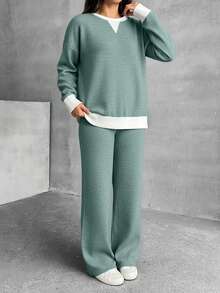 EURMUSE Bộ 2 món, áo nỉ cổ vuông và quần. - Màu xanh Bạc hà - Xem 4