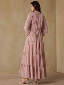 Aveloria Rosie Swiss Dot Ruffle Hem Maxi Dress With Knot - Pink - View 2