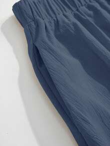 Rusticease Plus Size Elastic Waist Solid Color Casual Summer Versatile Skirt - Navy Blue - View 5