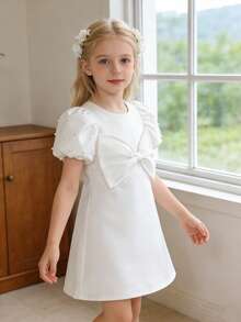 Elladie kids 夏季少女优雅奢华简约蝴蝶结装饰设计公主裙 - 白色 - 查看 3