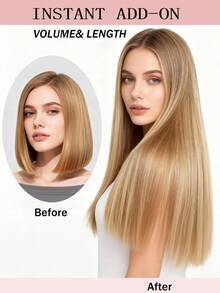 9AM HAIR 蝴蝶结发片，真人发，无胶 OVO PU 孔，手工编织，隐形 DIY 双层发片，直发，1 片装，16 英寸 - S10/10/22 - 查看 4