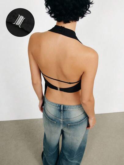 Maija Women's Solid Color Halter Backless Sexy Versatile Blouse For Dates And Parties, Summer Tops, Summer Clothes, Summer Outfits For Women, Summer Holiday Outfits, Spring Outfit Women, Spring Clothing, Spring Top, Spring Outfit , Party Top, Party, Party Outfit, Beach Outfit For Women, Going Out Top, Tops For Going Out, Going Out , Elegant Women's Blouses, Sequin Top, Sparkly Top, Black Top, Backless