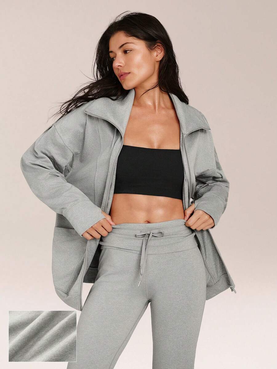 GLOWMODE CloudKnit Lift Off Relaxed Fit In-Seam Pockets Elastic Cuffs Zip-Front Jacket Daily Casual Street Wear - Grey - View 1