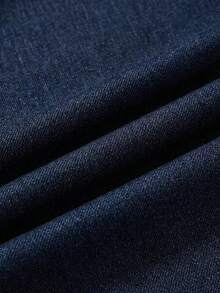 Manfinity Joysei Men's Street Fashion Casual Plaid Embroidered Floral Design Straight Leg Wide Leg Jeans - Dark Wash - View 5