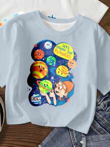 Blippi X SHEIN 2件/套 男童卡通印花圆领短袖休闲T恤，夏季 - 彩色 - 查看 3