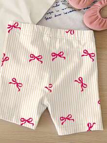 2pcs Baby Girls Bow Decor Casual Homewear Set, T-Shirt And Shorts, Suitable For Summer - Multicolor - View 4