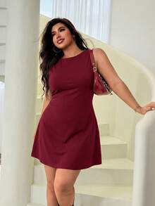 Solflare Vestido casual feminino plus size vermelho vinho com costas abertas e amarração na cintura. - Borgonha - Ver 4