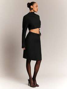 Hauture Women's Sexy Office Casual Wool-Like Fall Winter Pencil Skirt - Black - View 5