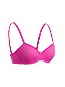 Lowkey Lull 2pcs Set Women's Underwear With Steel Rings, 1/2 Cup, Gather, Simple & Comfortable, High Elasticity, High Support - Hot Pink - View 3