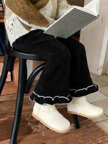 DAZY Young Girls Casual Flare Ruffle Hem Pants - Black - View 1