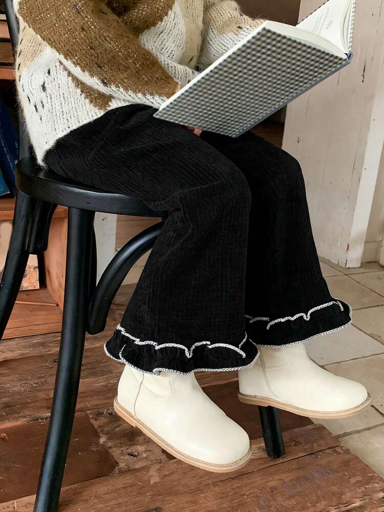 Young Girls Casual Flare Ruffle Hem Pants