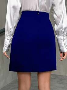 EURMUSE Falda con abertura de diseño minimalista y ajuste ceñido de unicolor para mujer - azul real - Ver 2