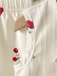 SHEIN 2件套女婴幼儿/新生儿0-3岁春夏休闲甜美日常度假条纹梭织无袖上衣和阔腿裤套装 - 杏色 - 查看 4