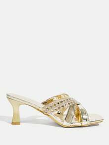 CUCCOO TILAWA Gorgeous Feng Shui Diamond High-Heeled Sandals Women's Versatile Sandals - Gold - View 2