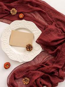 1pc 35 * 71/118/157 Inch Cheese Cloth Table Runner And Napkins, ,Countryside Transparent Table Runner, Bohemian Style Table Runner Suitable For Wedding ,Festival,Holidays,Birthday Party,Decoration, Christmas For Holiday Gift Giving - red wine - View 10