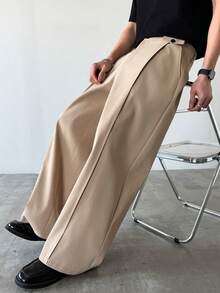 HUEFORM Quần dài nam trơn màu, dáng suông, kiểu dáng thường ngày, có đai lưng. - Màu Khaki - Xem 5
