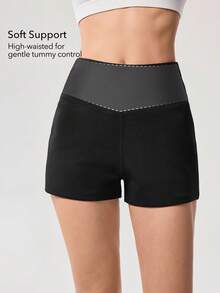 OutZeal Quần short thể thao nữ màu đen, kiểu dáng thường ngày, chất liệu mềm mại, cạp cao, có túi sau. - màu đen - Xem 2