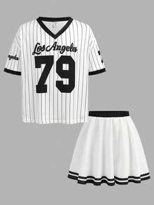 Tween Girls' Casual Sports Short Sleeve Set,Kids - Black and White - View 7