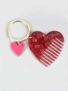 ROMWE Kawaii Retro Red Heart Shape Ins Style Acetic Acid Material Hair Comb Heart Shape Portable Keychain - Red - View 6