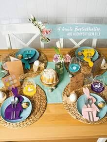 Zazumi 10pcs Easter Felt Cutlery Bag, Colorful Rabbit Cutlery Clip, Easter Placemat, Cutlery Storage Ornament Set, Spring Easter Decorative Items, Suitable For Easter Table Decoration - Multicolor - View 6