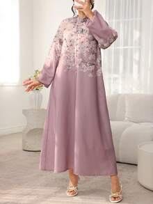 Al Najma Front Button Placement Print Loose Dress - Multicolor - View 3