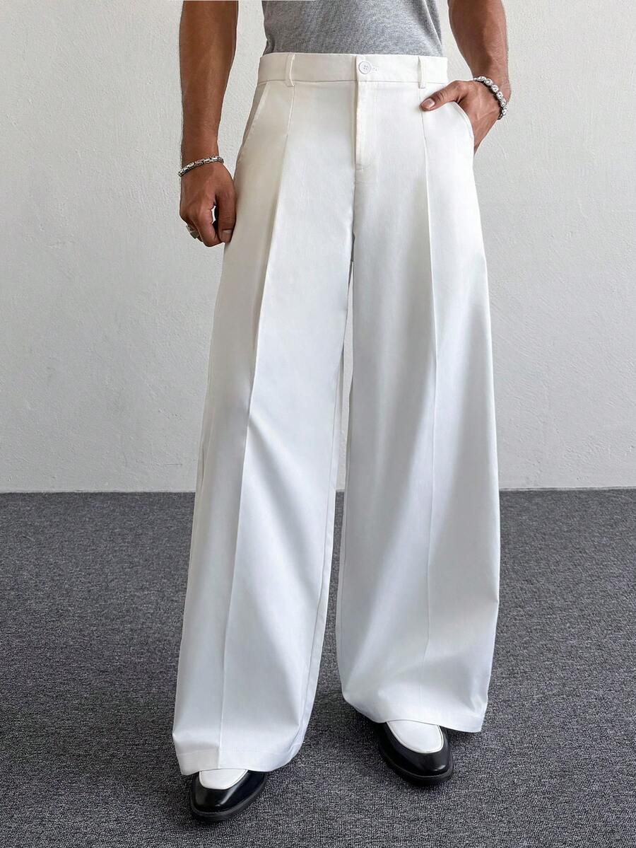 PAVTROS 男士白色宽松休闲裤，直筒裤，百搭 - 白色 - 查看 1