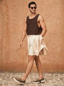 Manfinity VCAY Áo tank top nam cổ tròn màu trơn, chất liệu dệt kim, kiểu dáng thường ngày, thời trang mùa hè. - Rỉ Nâu - Xem 4