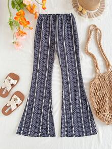 Travachic KIDS 少女夏季度假休闲针织花卉腰果印花弹力腰喇叭裤 - 彩色 - 查看 3