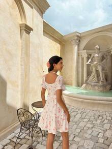 Serisse 女士印花系带短袖迷你连衣裙，度假风 - 彩色 - 查看 3