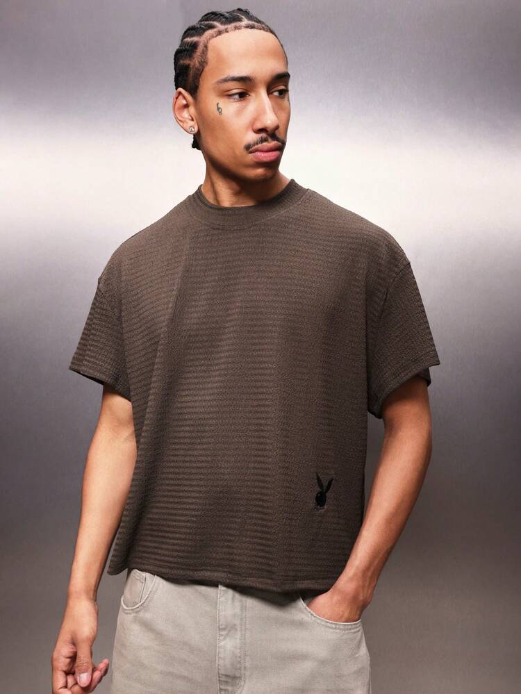 PLAYBOY X SUMWON Ribbed Crinkle Boxy Tee With Logo