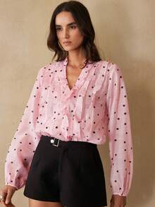 BELROSIE Blusa rosa de manga larga con lunares, con diseño de capas a la moda francesa - Multicolor - Ver 6