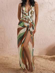 Bộ bikini 3 mảnh Swim Oasis-D dành cho nữ, họa tiết ngẫu nhiên, cổ chữ V sâu, đính kim loại, dáng maxi, thích hợp cho mùa xuân/hè. - Nhiều màu - Xem 6