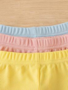 SHEIN Vintaside Kids 女嬰3件套可愛粉黃色秋季畢業返校甜美時尚蝴蝶結內褲夏季衣物防蟲休閒穿搭 - 彩色 - 查看 6