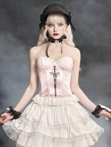 ROMWE Goth 哥特式宝剑图案印花露脐吊带背心 - 粉色 - 查看 1