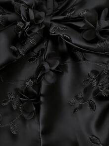 SHEIN 少女黑色收腰露肩蝴蝶结喇叭裙，适合宴会穿着 - 黑色 - 查看 5