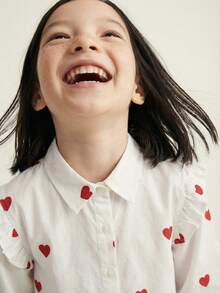 Maija Kids Heart Print Frill Trim Casual Long Sleeve Blouse - Red and White - View 8