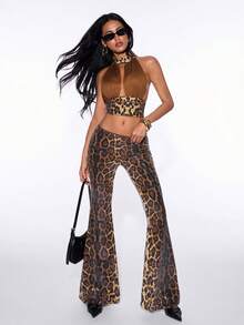 SHEIN ICON Top halter sin espalda con estampado de leopardo y lentejuelas, de moda y sexy, para conciertos country y fiestas, verano - Multicolor - Ver 3