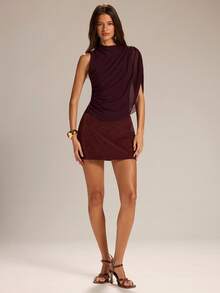SHEIN x Tata & Beatriz SHEIN BAE Women's Sleeveless Solid Brown Shawl Tank Top - Purple - View 3