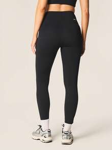MISSGUIDED 女士高腰褶皱细节运动紧身裤，抽绳腰带，适合瑜伽、跑步、锻炼、塑形，全长训练裤 - 黑色 - 查看 2
