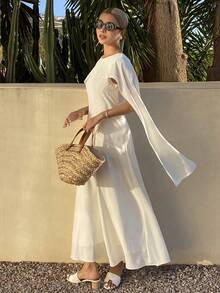 DAZY Women's Solid Color Fitted Shawl Collar Elegant Dress, Suitable For Banquet, Spring/Summer Sundress - White - View 7