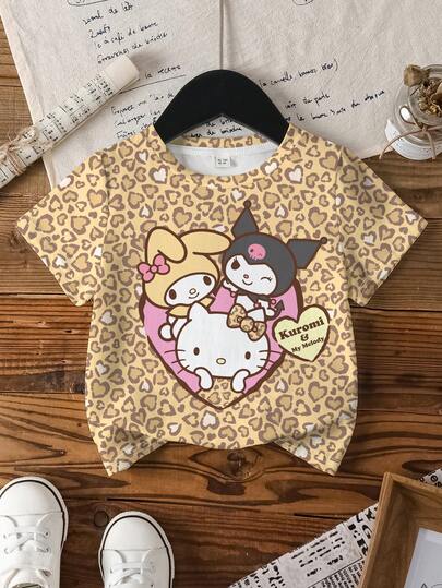 HELLO KITTY AND FRIENDS | SHEIN Girls (Small) Minimalist Print Round Neck Short Sleeve T-Shirt