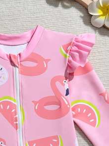女婴可爱印花连体泳衣 - 彩色 - 查看 4