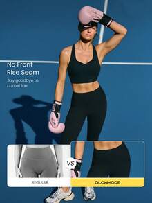 GLOWMODE 24" FeatherFit™-Sculpt Sweat-O-Clock Compressive Anti-Roll Tummy Control No Front Seam Side Pockets Leggings Low Impact Training Running Workout Gym - Black - View 8