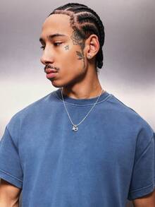 PLAYBOY X SUMWON Essentials Washed Boxy Short Sleeve Crew Neck Tee With Bunny Print And Script Text - Blue - View 5