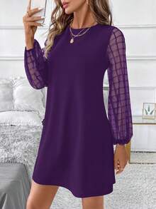 SHEIN Clasi 女士圆领网纱休闲派对迷你连衣裙 - 紫色 - 查看 6