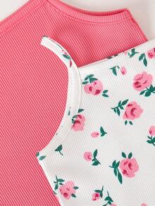 SHEIN Playful Pals Baby Girls' Comfortable Versatile Sweet Cute Strap Shorts Set, Multi-Piece Summer Outfit - Multicolor - View 6