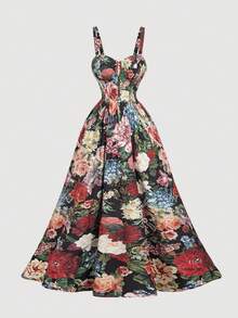 SHEIN MOD Đầm hai dây thanh lịch, thắt eo, in hoa dành cho nữ - Nhiều màu - Xem 2