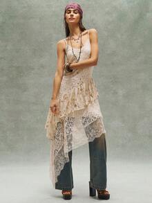 Bohemela 女士夏季度假海滩波西米亚西部音乐节装扮重工多面料蕾丝拼接亮片吊带中长连衣裙，女士夏季服装，自由休闲的穿搭风格，时尚女士服装，海滩装扮，春季装扮，情人节装扮，狂欢节装扮，婚礼宾客派对礼服，优雅连衣裙，女士休闲连衣裙 - 鵝黃色 - 查看 7