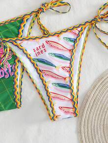 Swim Vcay 3pcs/Set New Random Print Triangle Halter Sexy Elegant Vacation Bikini Set With 2 Swim Bottoms, Beach Pool Party Women Swimwear - Multicolor - View 7